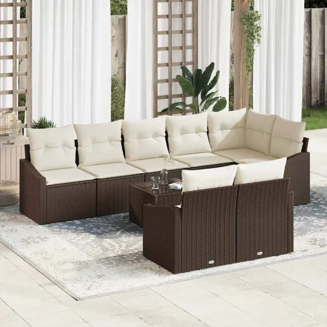 vidaXL Tuinbankenset 9 st Bruin en Crème poly rattan, foto 2