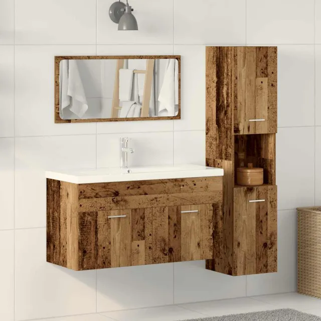 vidaXL 3-delige Badkamermeubelset bewerkt hout oud houtkleurig Bruin
