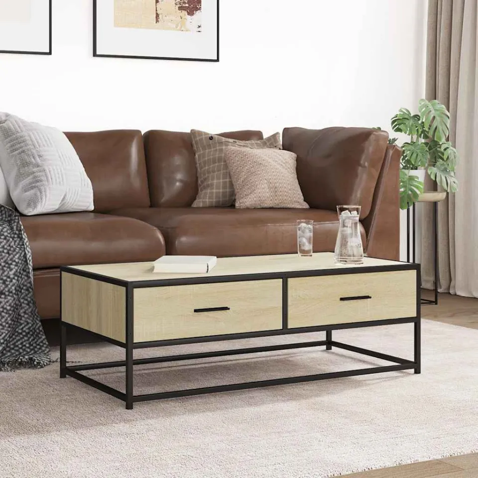 vidaXL Salontafel 100x50x35 cm bewerkt hout en metaal sonoma eiken, foto 3