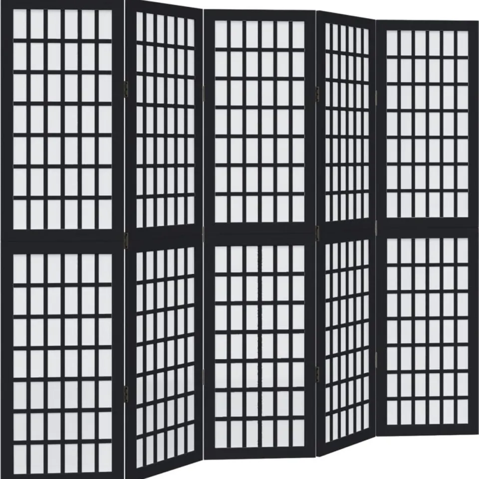 vidaXL Kamerscherm met 5 panelen massief paulowniahout zwart, foto 2