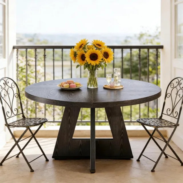 MIVRAY Ronde Eettafel - Landelijke Houtlook - Voor 4 Personen - Zwart - 120 Cm - Vast Model Voor Woonkamer En Eetkamer