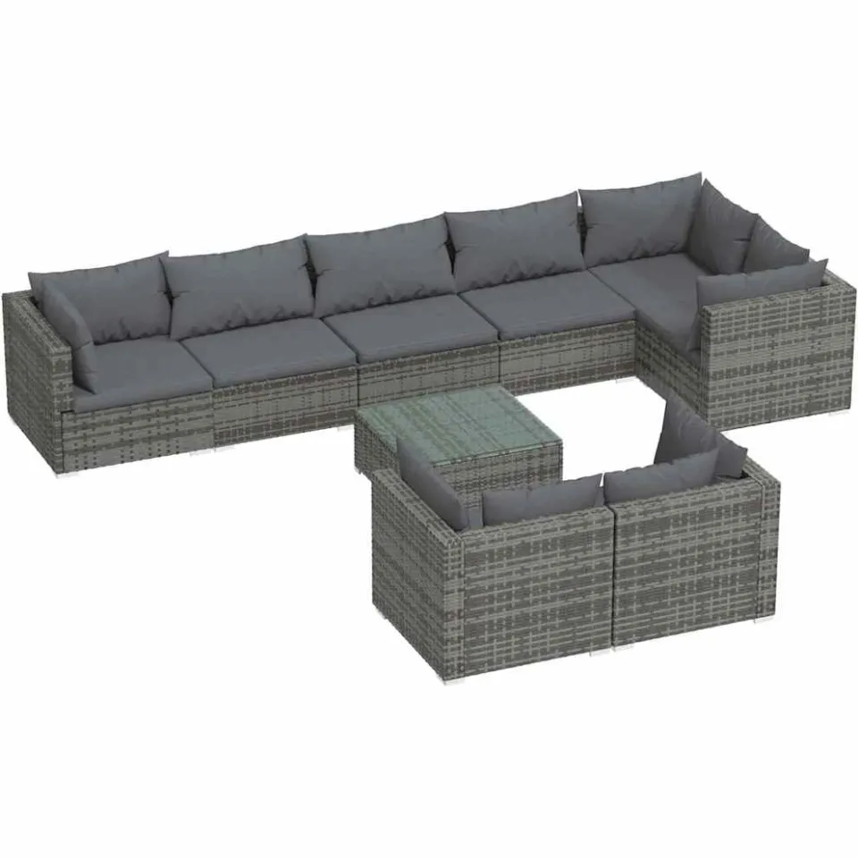 vidaXL 9-delige Loungeset met kussens poly rattan grijs
