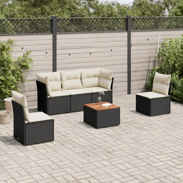 vidaXL 6-delige Loungeset met kussens poly rattan zwart, foto 2