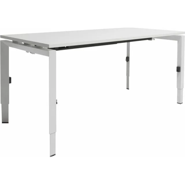 Schaffenburg Linesto N4 bureau, hoogte instelbaar (65-85cm) met 180x80cm halifax eik natuur zwevend 25mm blad en wit (RAL9010) vierpoot N-frame (poot rechthoekig 66 x 26 mm.), (met geintegreerde kabelgoot) Wit (RAL9010)/Halifax Eiken