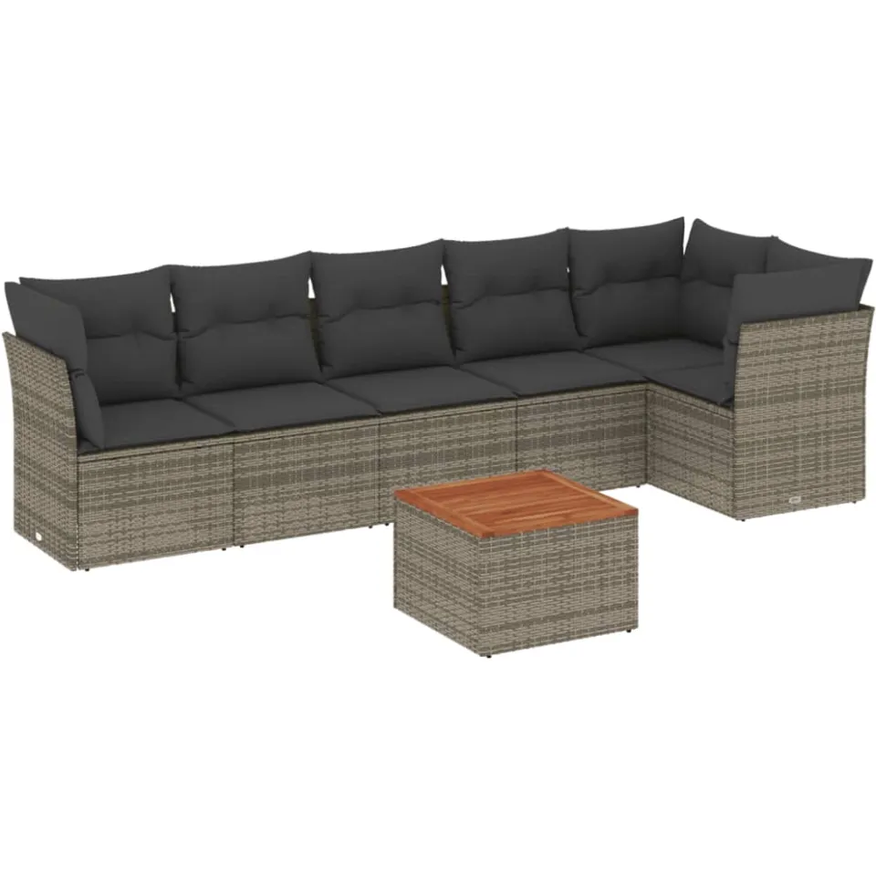 vidaXL 7-delige Loungeset met kussens poly rattan grijs