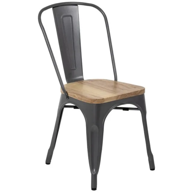 Bolero Stalen Stoelen Met Houten Zitting Grijs (4 Stuks) - Bolero GG708 - Horeca & Professioneel Gun Metal Grijs