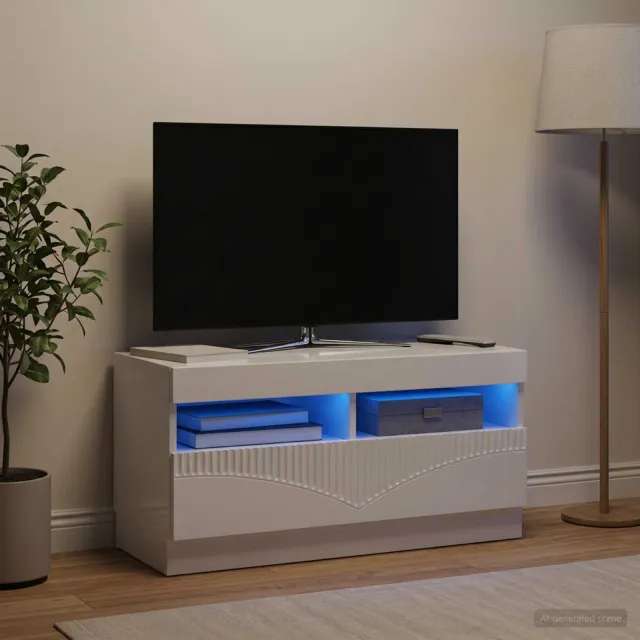 vidaXL LED tv-meubel Hoogglans Wit Bewerkt hout, foto 2