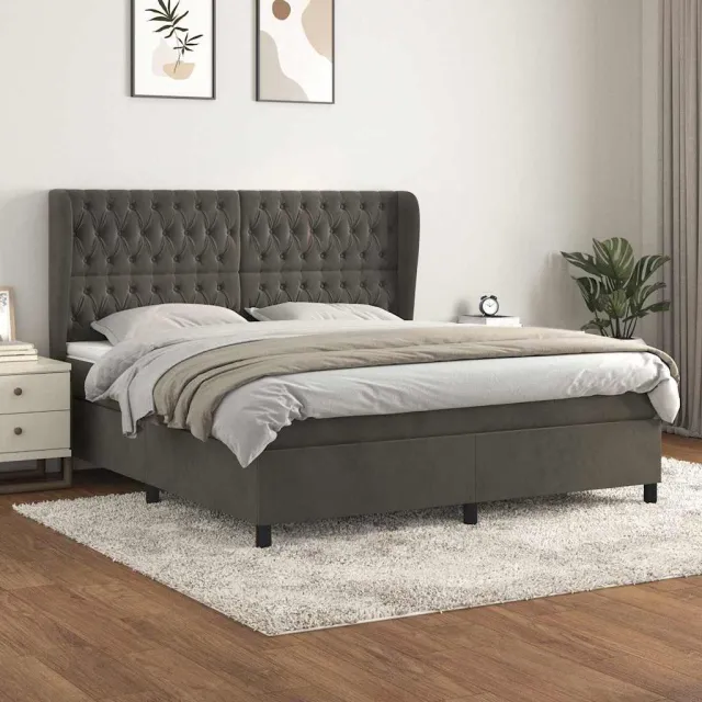 vidaXL Boxspring met matras fluweel donkergrijs 160x200 cm grijs