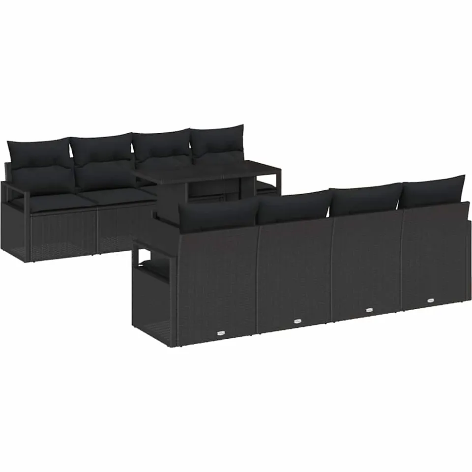 vidaXL Tuin Sofa Set 9 st Zwart Poly riet