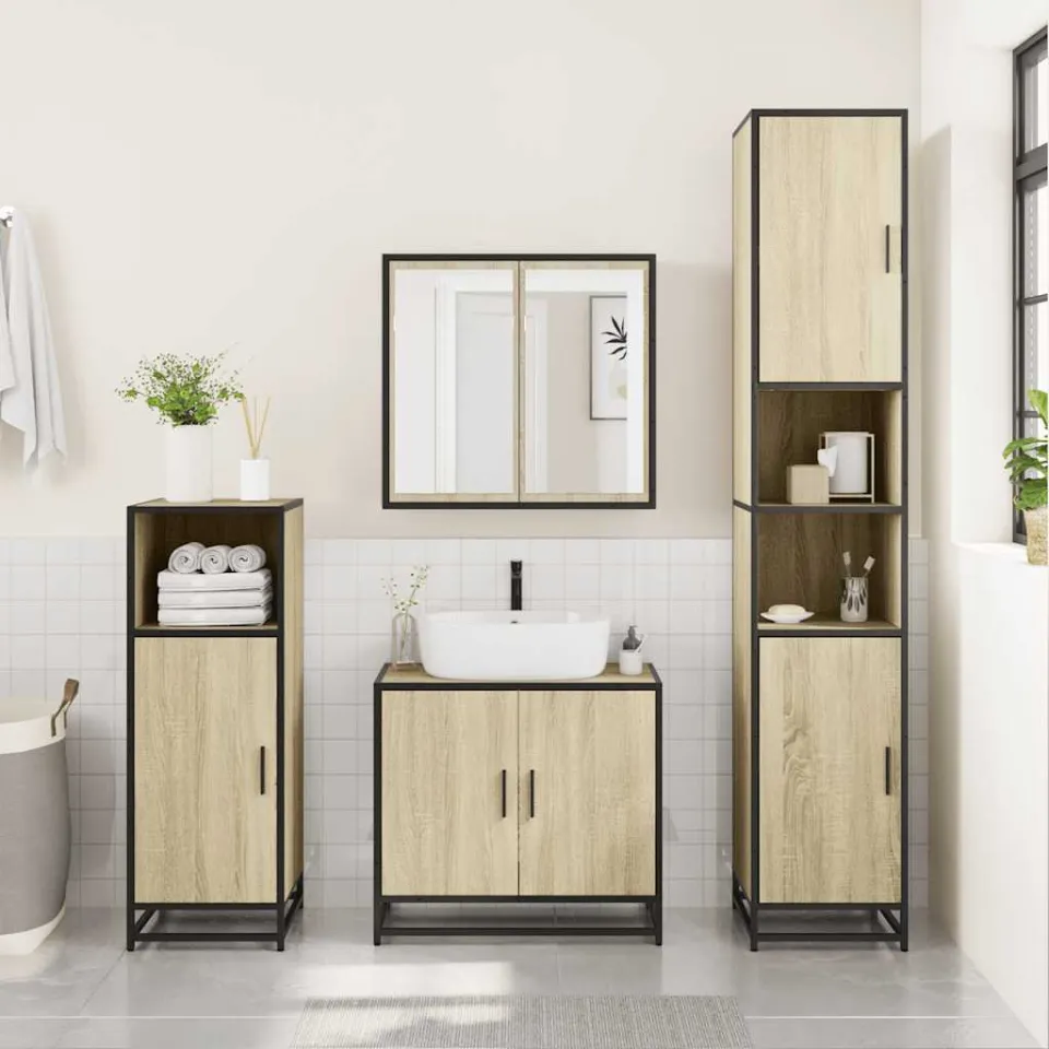 vidaXL 3-delige Badkamermeubelset bewerkt hout sonoma eikenkleurig, foto 2
