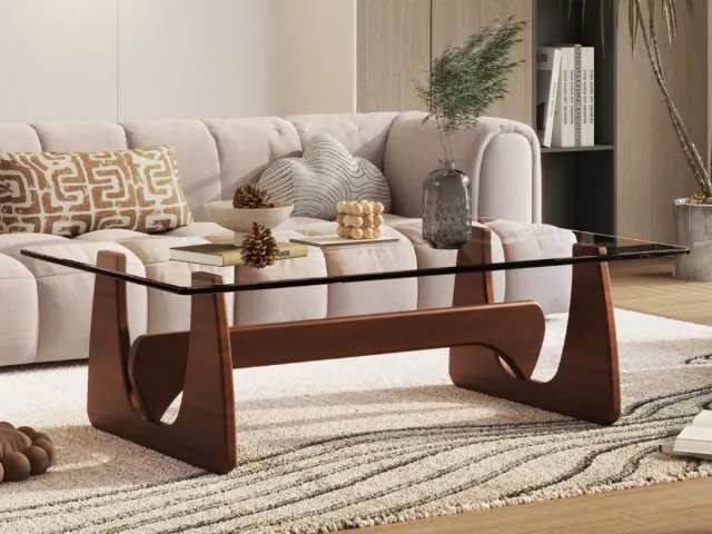 Nova Living Salontafel - Walnoot Hout - Glas - Tafel - Coffee table - Koffie tafel - Design tafel