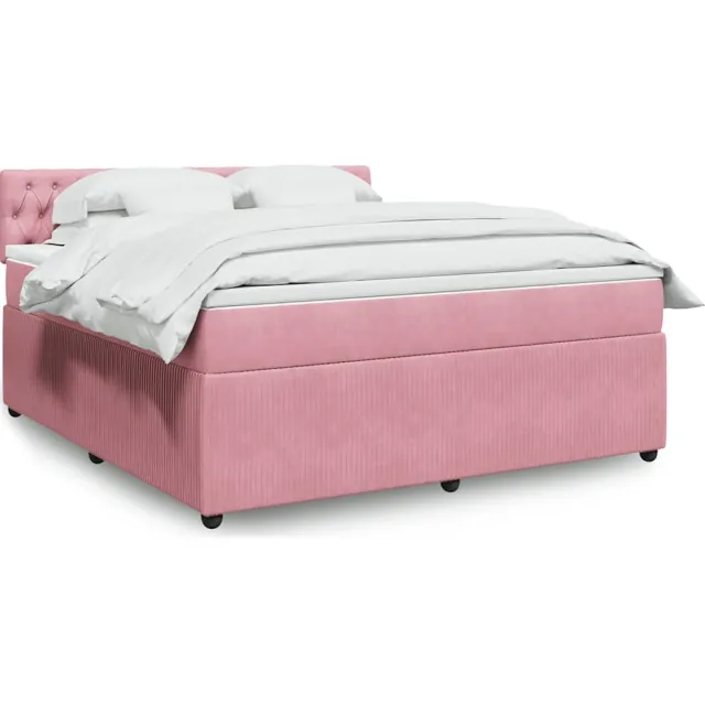 vidaXL Boxspring met matras fluweel roze 180x200 cm