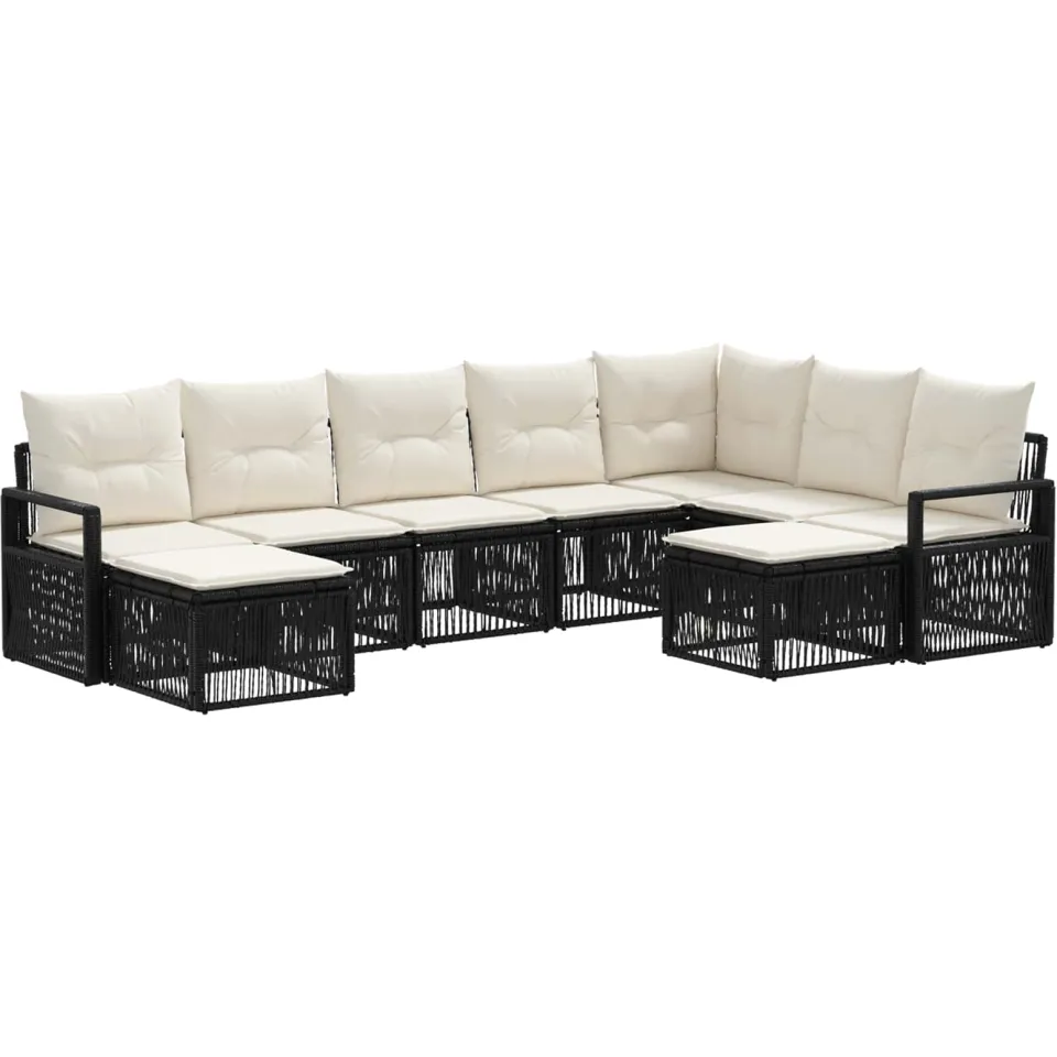 vidaXL Tuinbankenset 9 st 9-zits Zwart poly rattan