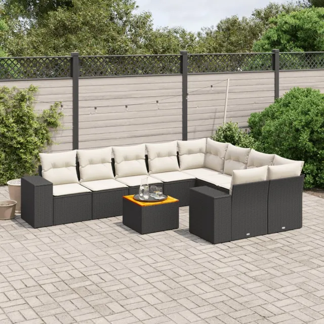 vidaXL 10-delige Loungeset met kussens poly rattan zwart, foto 2