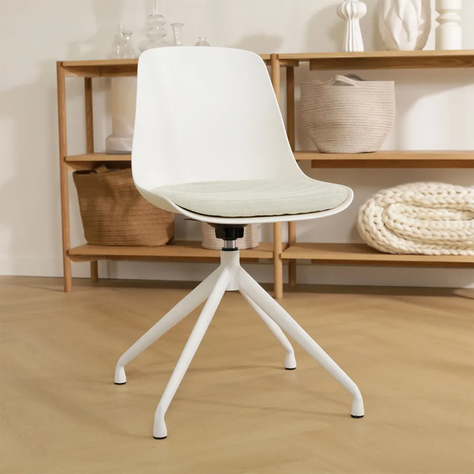 Nolon Nola-Liv draaibare eetkamerstoel wit met naturelbeige zitkussen - wit onderstel, foto 2
