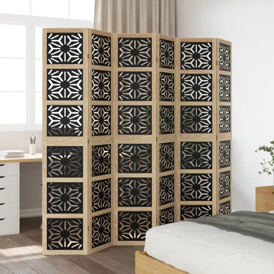 vidaXL Kamerscherm met 6 panelen massief paulowniahout bruin en zwart, foto 4