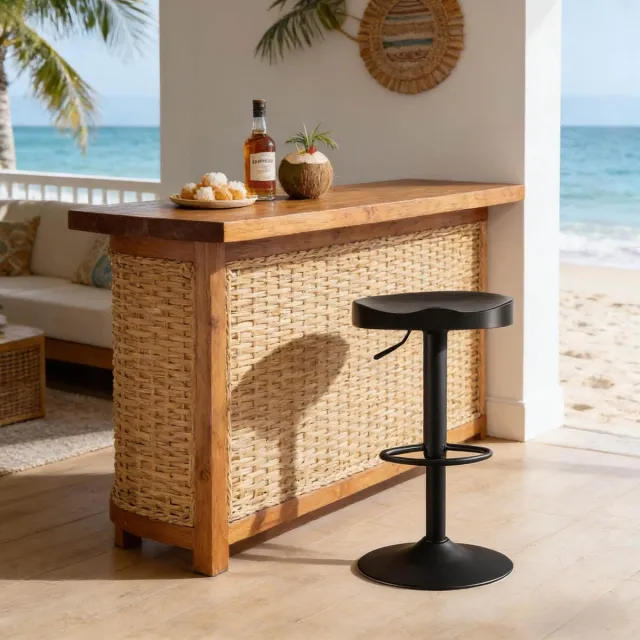STILVORA Barkruk 41,5 x 31,5 x 60-81 Cm - Draaibaar En In Hoogte Verstelbaar Met Voetensteun - Voor Keukenbar En Bartafel - Hout Metaal - Zwart
