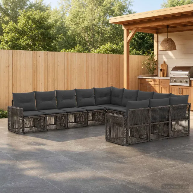 vidaXL Tuinbankenset 11 st 11-zits Grijs en Donkergrijs poly rattan