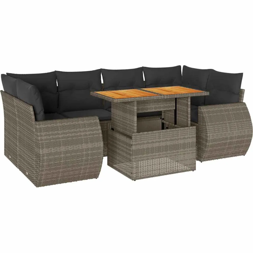 vidaXL 7-delige Loungeset met kussens poly rattan grijs, foto 3