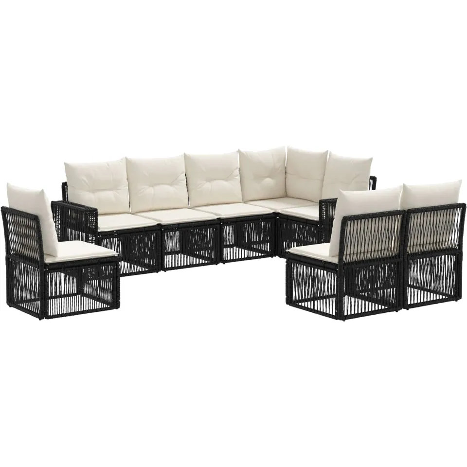 vidaXL Tuinbankenset 8 st 8-zits Zwart en Cream Wit poly rattan, foto 3