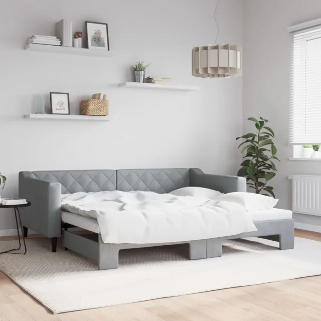 vidaXL Slaapbank met onderschuifbed 90x190 cm stof lichtgrijs grijs