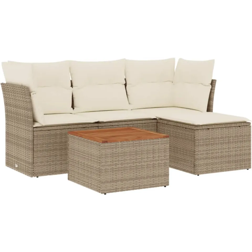 vidaXL 5-delige Loungeset met kussens poly rattan beige, foto 3