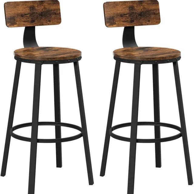 BEGRYF Barkrukken set van 2 - rustiek bruin - met rugleuning - 54,5x99 cm Rustiek bruin / zwart