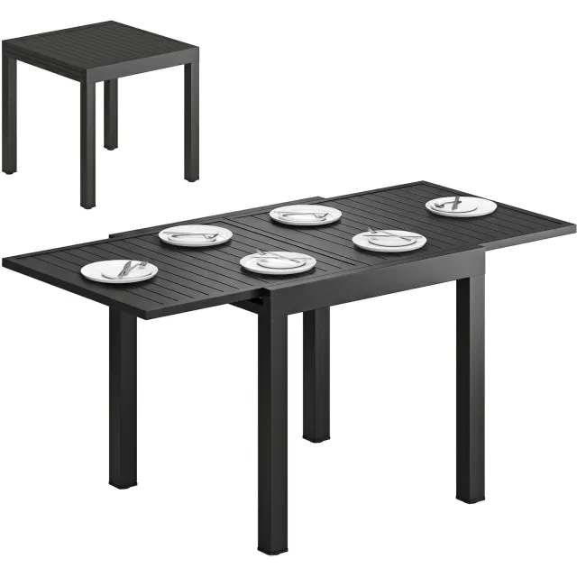 Outsunny uitschuifbare eettafel voor buiten - Aluminium - 80 x 160 x 75 cm - Zwart