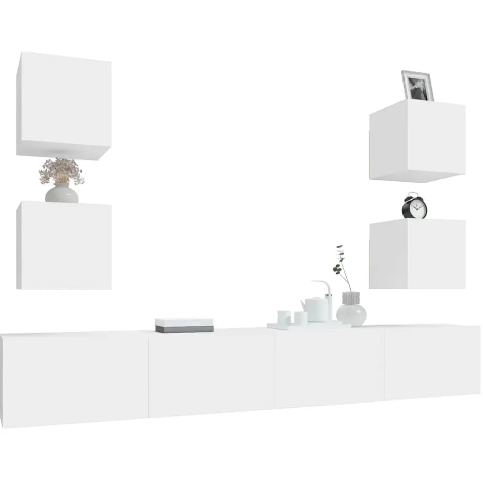 vidaXL 6-delige Tv-meubelset bewerkt hout wit