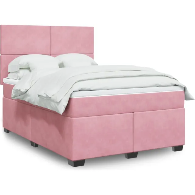 vidaXL Boxspring met matras fluweel roze 160x200 cm