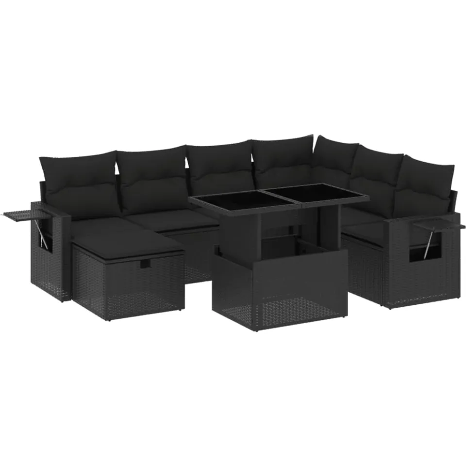 vidaXL 8-delige Loungeset met kussens poly rattan zwart