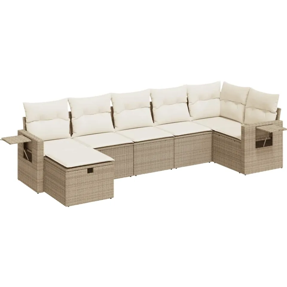 vidaXL 7-delige Loungeset met kussens poly rattan beige, foto 3