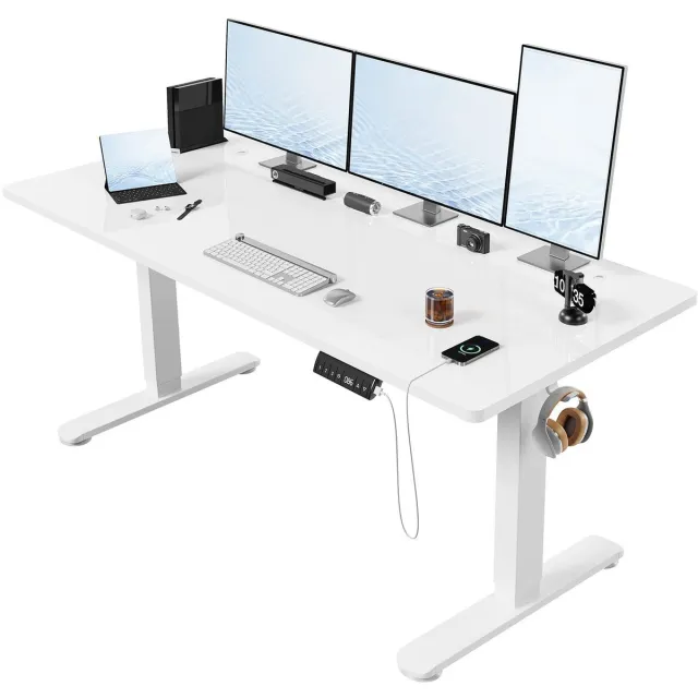 Devoko Elektrisch Verstelbaar Zit-Sta Bureau 160 × 80 cm – 18 mm Dik Tafelblad – Hoogte 72–118 cm – 3 Geheugenstanden en LED-Display – 4000 TPM Stille Motor – Draagvermogen 80 kg – Wit
