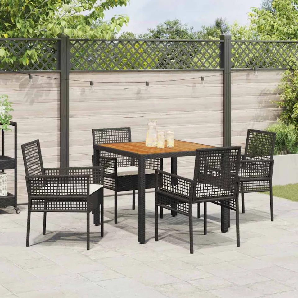 vidaXL Tuin eettafelset 5 st Zwart poly rattan, foto 3