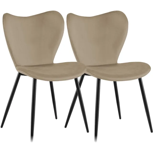 CLP Set van 2 Eetkamerstoelen Maika - Zwart Metalen Frame - tot 150 kg - Fluweel/taupe