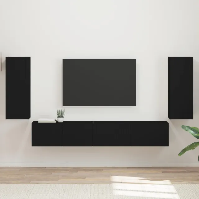 vidaXL Tv-meubelset 4 st Zwart Bewerkt hout