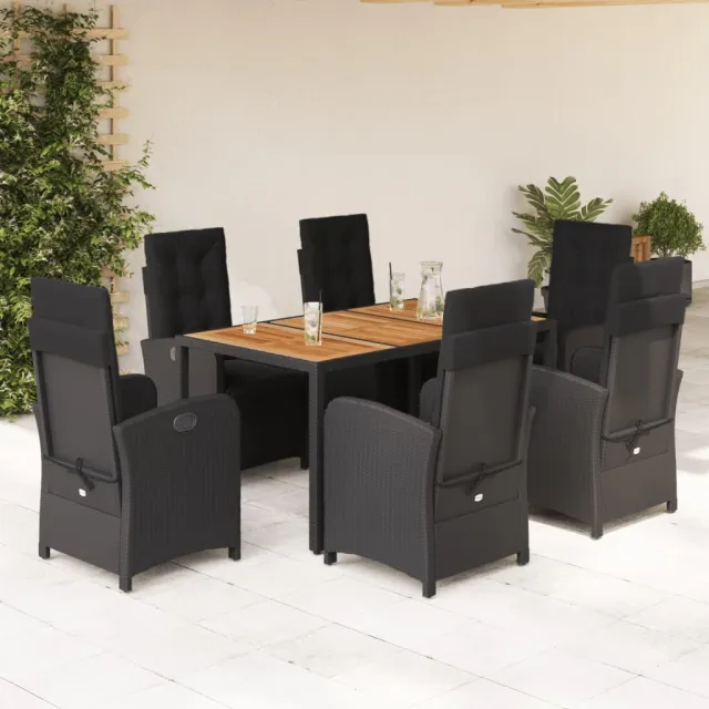 vidaXL 7-delige Tuinset met kussens poly rattan zwart, foto 2
