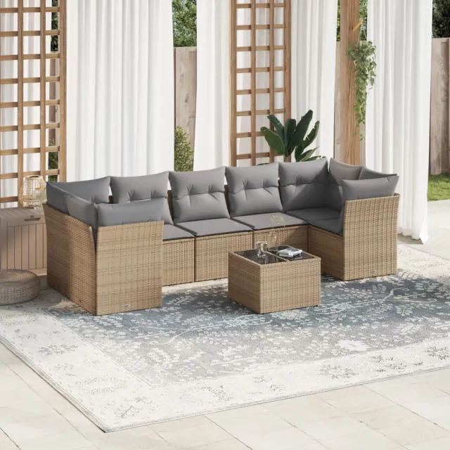 vidaXL 8-delige Loungeset met kussens poly rattan beige