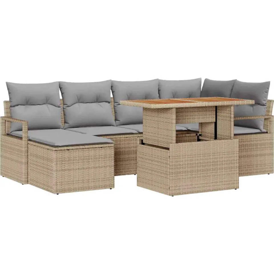 vidaXL Tuinbankenset 7 st Beige poly rattan