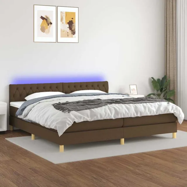 vidaXL Boxspring met matras en LED stof donkerbruin 200x200 cm bruin