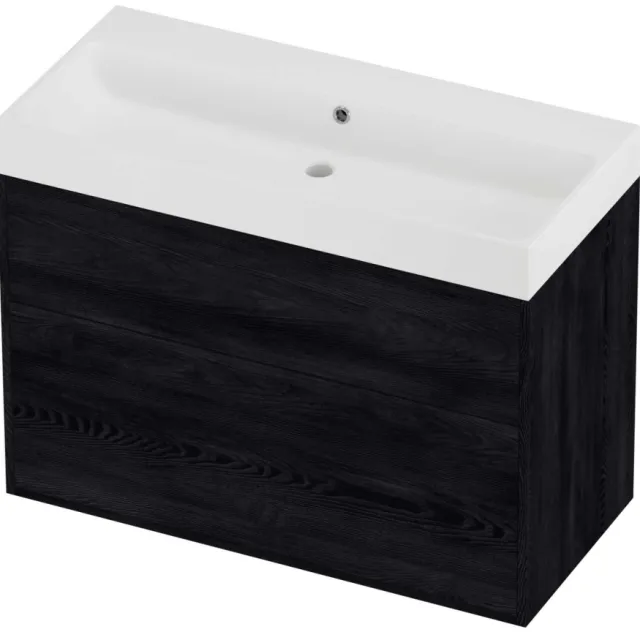 Proline Podium Badmeubelset Polystone Loft 2 Laden 100x46x75 cm Mat White Black Oak Eiken