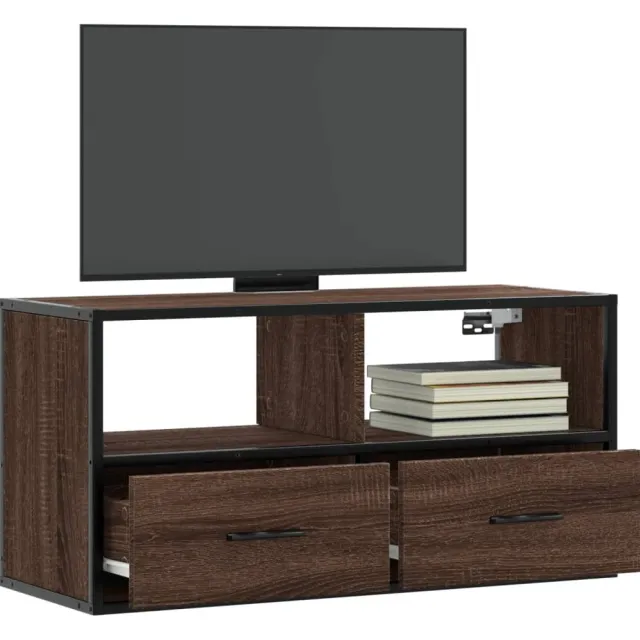 vidaXL Tv-meubel 80x31x39,5 cm bewerkt hout metaal bruin eikenkleurig