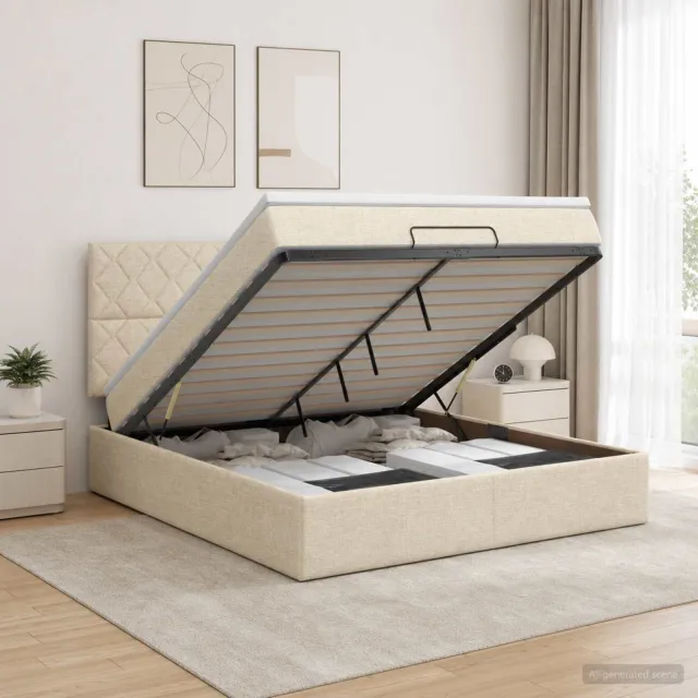 vidaXL Ottoman bed met matras Crèmekleurig 140 x 200 cm Stof
