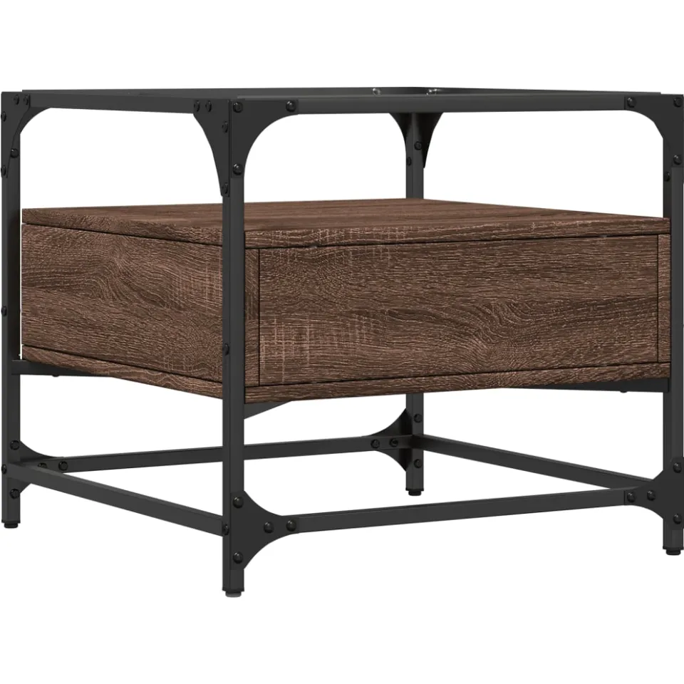 vidaXL Salontafel met glazen blad 50x50x45 cm bruineiken staal, foto 4
