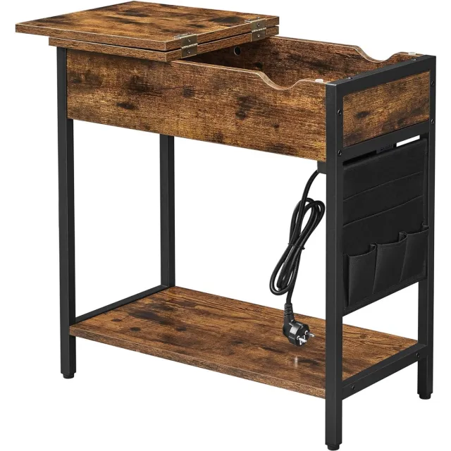 Hoppa! Bijzettafel | nachtkastje | vintage bruin-zwart | 31,5 x 60 x 60 cm (B x D x H)