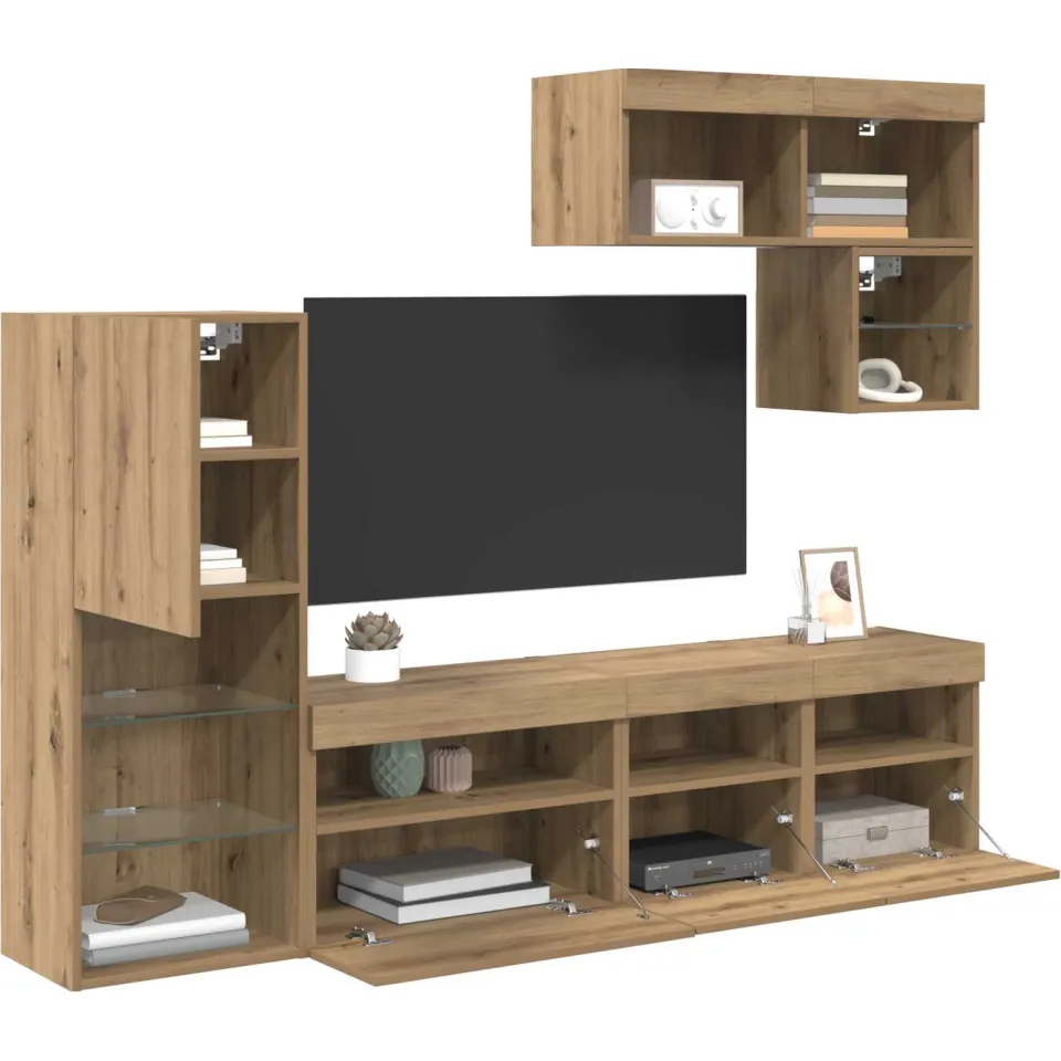 vidaXL TV Wandmeubels 6 st Artisan Eiken Bewerkt hout Bruin