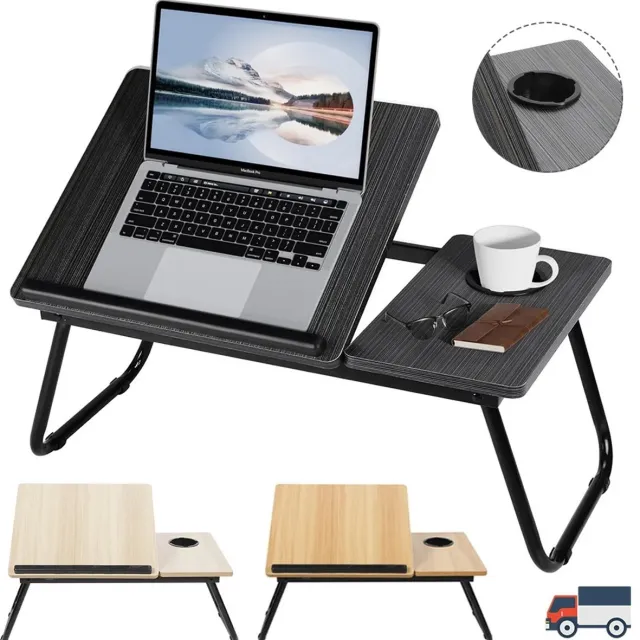ITRONIQ Laptoptafel Verstelbaar – Opvouwbaar Laptopbureau voor Bed en Bank – 5 Hoogtestanden – Kantelbaar met Bekerhouder – Zwart