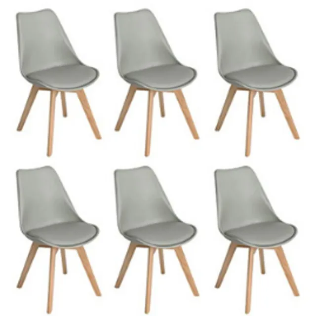 J.T.R Eetkamerstoelen-Eetkamerstoelen set van 6-gestoffeerd-vintage stijl- met massief beukenhouten poten-Grijs.