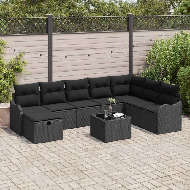 vidaXL Tuin Sofa Set 9 st Zwart poly rattan, foto 2