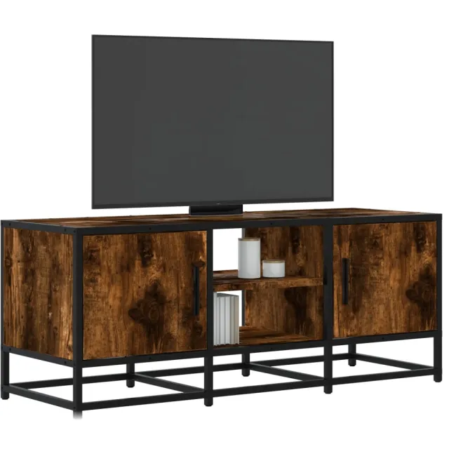 vidaXL Tv-meubel 100x35x41 cm bewerkt hout metaal gerookt eikenkleurig Bruin
